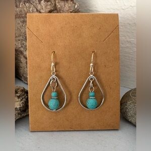 Handmade Silver Tone and Turquoise Color Bead Earrings